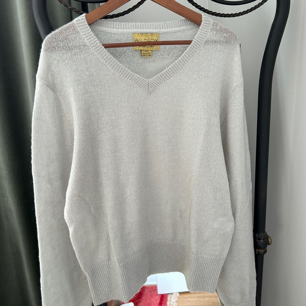 Silvery Blue Wool Blend Sheer Sweater
